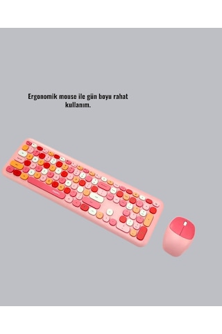 Renkli Retro Tuş Takımlı Klavye 3 Cihaz Bağlantısı, Medya Kısayol Tuşları