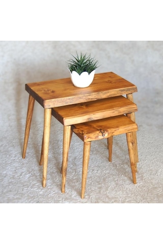 Doğal Ağaç Masif Kütük 3’Lü Zigon Sehpa (361414305)