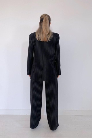 Siyah Çizgili Ceket - Yelek Ve Pantolon Takım Siyah