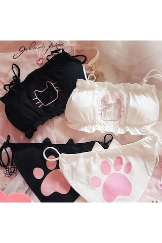 Kedi Kız Cosplay Sütyen Ve Külot Seti Kadınlar İçin Seksi İç Çok Renkli