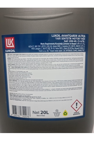 Lukoil Avangarde Ultra 10W-40 Motor Yağı 20 L