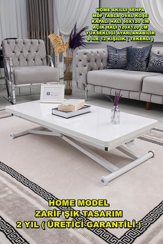 Sehpam Akıllı Home Üst Tabla Mdf Beyaz Oval Köşe Alt Beyaz Beyaz - Beyaz