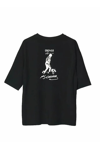 Modi Unisex Bisiklet Yaka Baskılı Oversize T-shirt - Siyah - Mymg180605