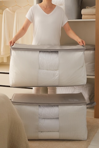 Ocean Home Textile 2'li Mega Boy Pvc Pencereli Stuff & Things Gri Çizgili Hurç Set
