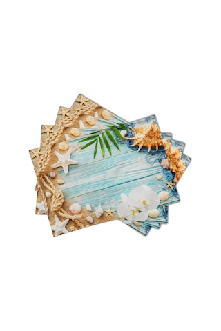 Okyanus Kabuğu Baskı Placemats, Mutfak İçin, 4 Set 2