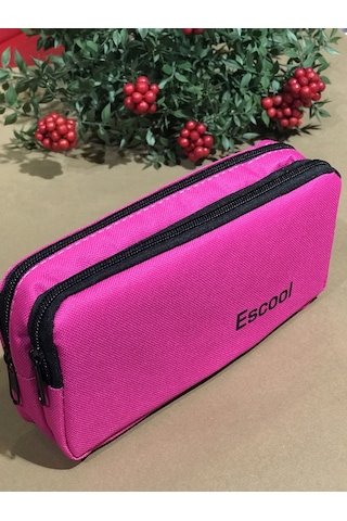Rlx125 Escool Çift Bölmeli Fermuarlı Kalemlik Kalem Kutusu pembe