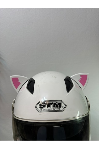 Motor & Motosiklet Pembe Desenli Kedi Kulak Kask Dış Aksesuarı Diğer