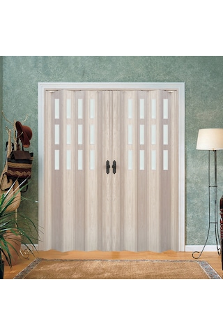 Faran Dekorasyon 170 x 215 Akçaağaç Renk Camlı Çift Açılım Pvc Akordiyon Kapı - FRNAKMODEL-0-151