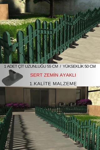 Dekoratif Plastik Alan Oluşturma Ve Bahçe Çiti 1 Adet Çit Y: 50 Cm/g: 55 Cm Sert Zemin Ayaklı Yeşil