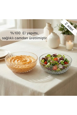 Selen Concept Mira Model El Yapımı Cam Salata ve Meyve Kasesi 2'li Set