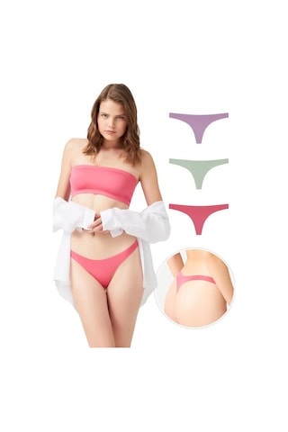 Cottonhill Lazer Kesim Kadın Tanga Külot 3'lü Paket-1 Renkli-1 Çok Renkli