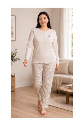 Flz Kadın Kışlık Viskon Pijama Takımı M L Xl Xxl Uzun Kollu Boydan Düğmeli Şık Ev Giyimı B89-100 SOMON