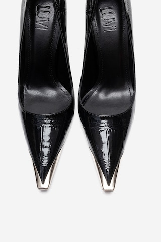 Luvishoes Alvena Siyah Baskı Önü Metal Detaylı Kadın Topuklu Ayakkabı Siyah