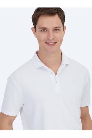 Beyaz Jakarlı Polo Yaka T-shirt Beyaz