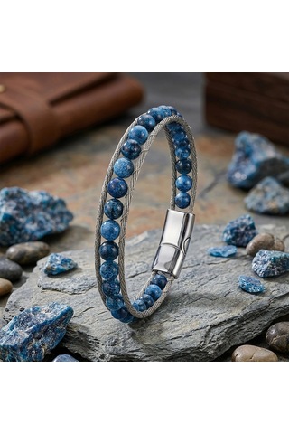 Moncuk Design Mavi Akik Doğaltaş Ve Çelik Halat Bileklik 33512b2dh14 Çok Renkli