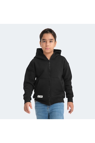 Slazenger LEKAN Çocuk Fermuarlı Kapüşonlu Cepli Siyah Sweatshirt