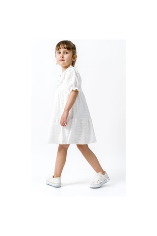 Nervür Detaylı Elbise Beyaz