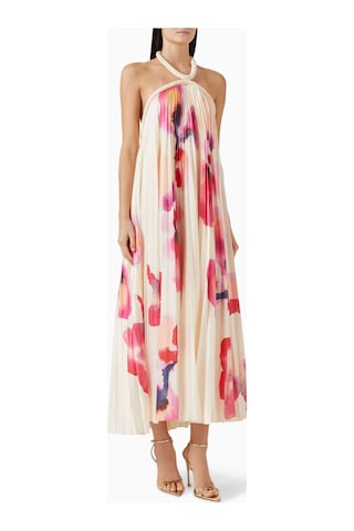 Acler Fixby Şifon Maxi Elbise - Orkide Deseni - %100 Polyester - Halter Yaka Krem
