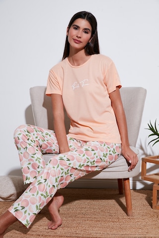 Lela Regular Fit Bisiklet Yaka Kısa Kollu Bayan Pijama Takımı 65770105 Somon