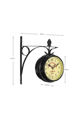 Hfambition Ev Dekorasyonu İçin İki Yönlü Demir Retro Saat - Siyah 24x8x21 Cm - Konforlu Ve Dayanıklı Salon Aksesuarı Renkli