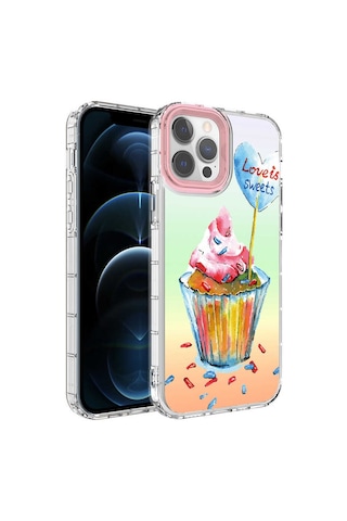 Apple Uyumlu iPhone 12 Pro Max Kamera Korumalı Renkli Desenli Sert Silikon Zore Korn Kapak