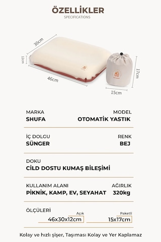 Shufa Otomatik Şişen Süngerli Yastık Çok Renkli