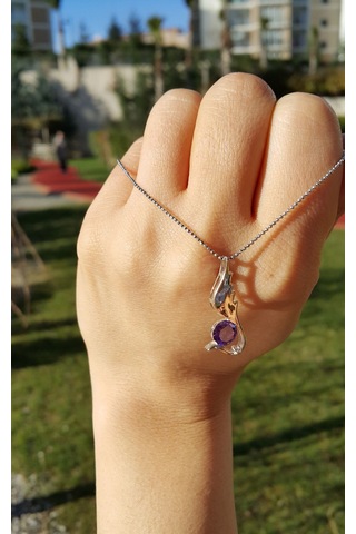 Chavin Ametist Taşlı Melek Kanadı Gümüş Kolye Ev98mr Gümüş