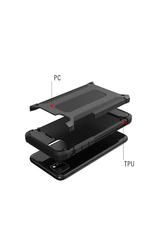Noktaks - Huawei Uyumlu Huawei Y5p - Kılıf Çift Katman Zırh Tank Crash Military Kapak - Siyah