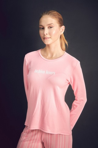 Fullamoda Yazı Baskılı Bisiklet Yaka 2 Li Pijama Takımı 24mıcg631216541-pembe Pembe
