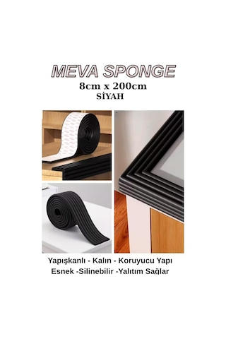 8cmx200cm 1 Adet Yapışkanlı Meva Siyah Lambiri Model Çıta Süpürgelik Tablo Tavan Koruyucu Kenar Çıta Siyah