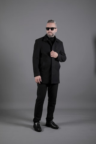 Ohepmoda Gizli Düğmeli Erkek Kaşe Kaban Mont Siyah