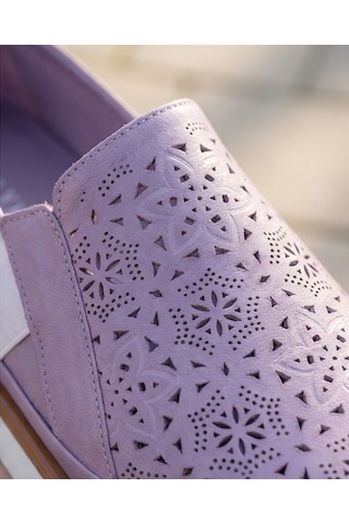 Futsishoes Aspendos Lila Hakiki Deri Lazerli Mokasen Kadın Yürüyüş Ayakkabısı