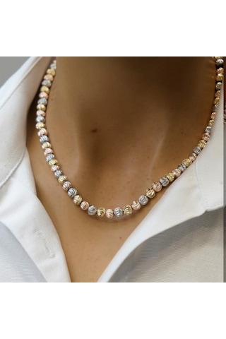 Kadın Dorika Taşlı Altın & Rose & Gümüş Renkli Kolye Renkli