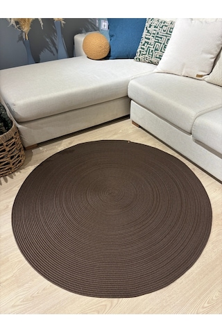 Jüt Yuvarlak Hasır Görünümlü Klasik Halı Kilim Kahverengi