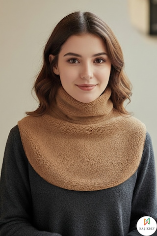 Leiste Kadın Peluş Bolero Omuz Şalı Etol Boyunluk Welsoft Peluş Kışlık Omuz Şalı Boyunluk Kahverengi