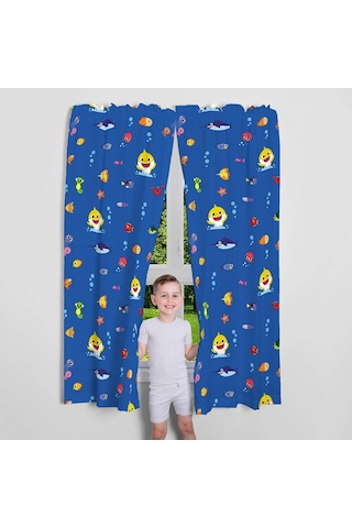 Çocuk Odası Pencere Perdesi Perde Seti, 208 Cm X 160 Cm, Bebek Köpekbalığı