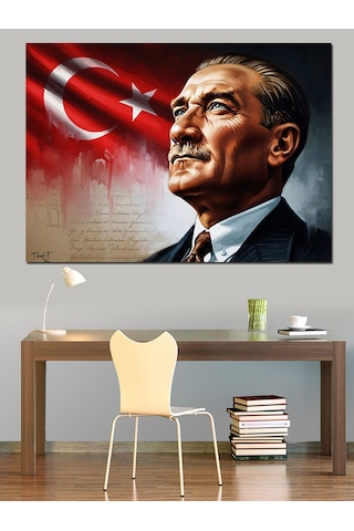 Şanlı Türk Bayrağı Atatürk Portresi Dekoratif Kanvas - Mdf Ahşap Tablo