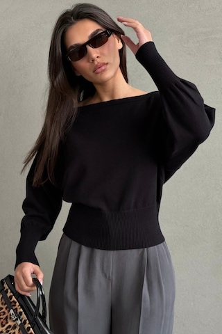 Madmext Siyah Ribbed Asimetrik Kesimli Kadın Kazak Mg2744