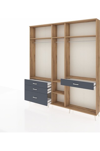 Arges Dolap 7 Raflı 4 Çekmeceli 3 Askılı 220x30x243 Çam-çam/antrasit Atlas Çam/antrasıt