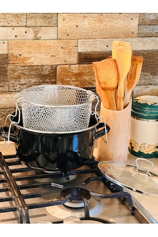 Makri Home 3.5 L Emaye Tencere, 22cm, Iç Dış Emaye Kaplama, Cam Kapaklı, Kızartma Telli, Siyah Siyah