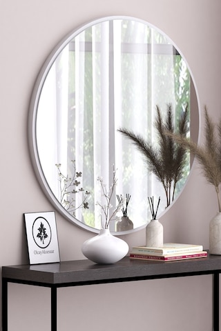 Beyaz Dekoratif 43 Cm Yuvarlak Ayna Antre Hol Koridor Duvar Aynası Salon Mutfak Banyo Aynası Diğer