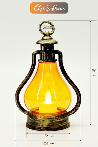 Led Mum Vintage Retro Gaz Lambası Tipi Pilli Dumansız Alevli Dekoratif Yapay Mum Işıldak Lamba Bakır Sarı