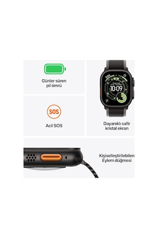 Apple MF0J4TU/A  Watch Ultra 3 Gps + Cellular 49 MM Siyah Titanyum Kasa Akıllı Saat (Apple Türkiye Garantili)
