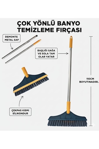 Nobera Banyo Temizleme Fırçası Silikon Çekpaslı 110 Cm / Fayans Temizleme Çekpası / Sağa Sola Yatan Başlık