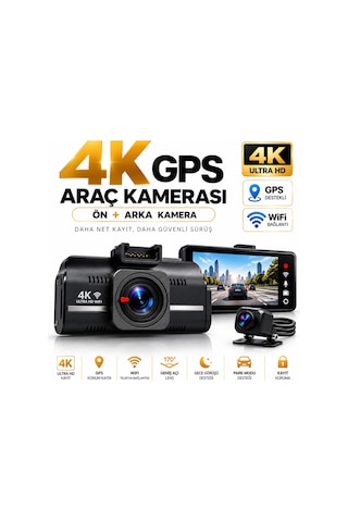 Bagajon Ryan Yapay Zeka Destekli 4k 3 Kameralı Araç Kamerası Ön + İç + Arka Kayıt, Wifi, 24 Saat Park Kayıt Kiti