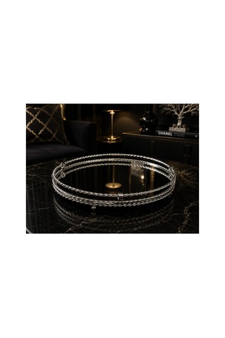 Sleep Nova 5431412312 Gümüş Metal Çerçeveli Aynalı Dekoratif Tepsi 35 X 13 Cm