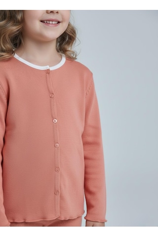 Kız Çocuk Fitilli %100 Pamuklu Düğmeli Hırka Kiremit