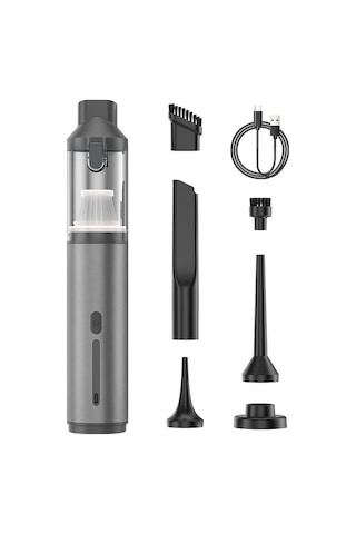 Araç İçi Küçük Yüksek Emişli Elektrikli Süpürge: Taşınabilir Şişirilebilir Çift İşlevli-gri