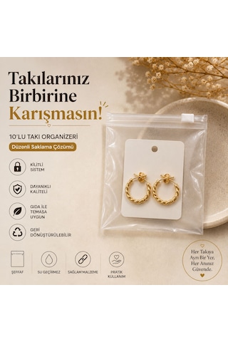 10 Lu Kilitli Takı Saklama Poşeti Kolye Ve Küpe Düzenleyici Şeffaf Organizer