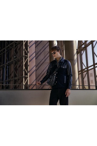 Ncs Jeans Erkek Gömlek Suni Deri Ve Triko Karışımlı Overshirt Siyah 7348 Siyah